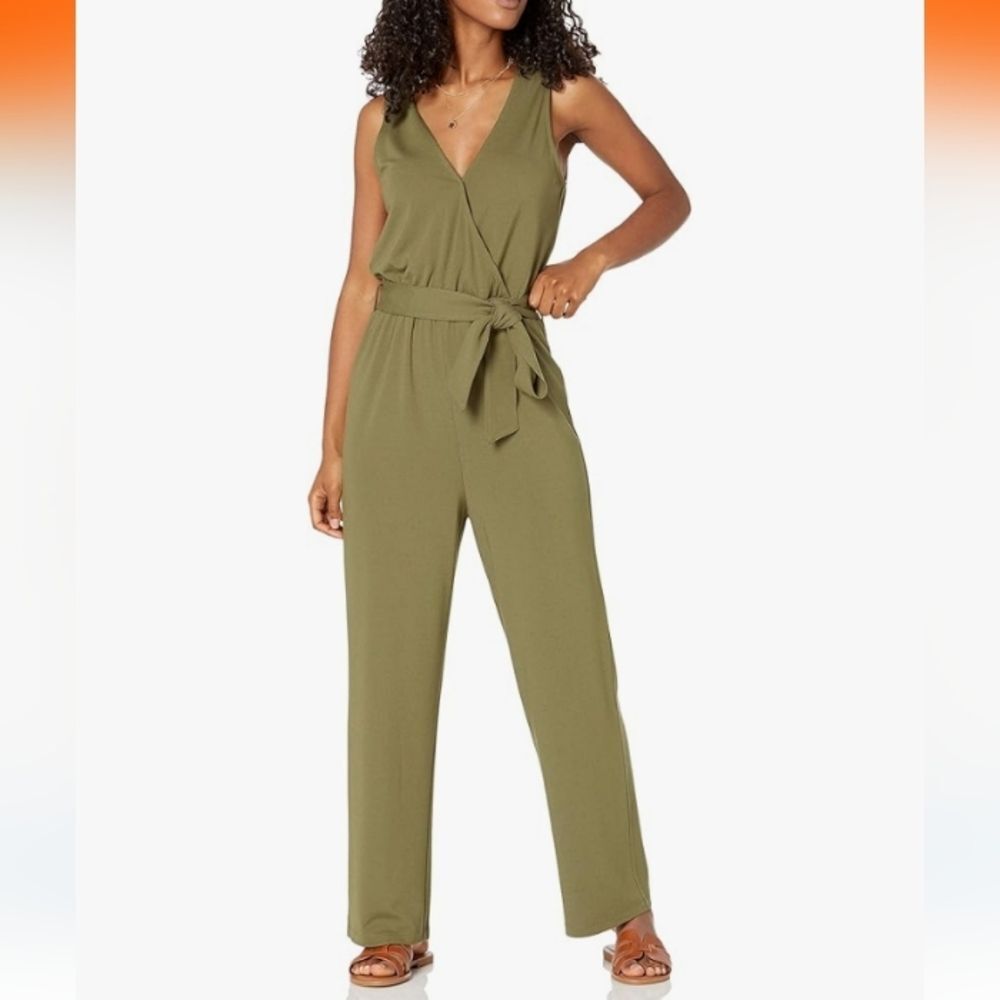 The Drop Olive Green @caralynmirand Sleeveless Wrap Jumpsuit Size XL NWT No Belt